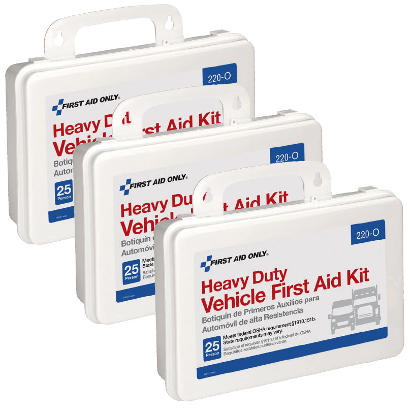 25 Person Vehicle First Aid Kit, Plastic Case - Set of 3