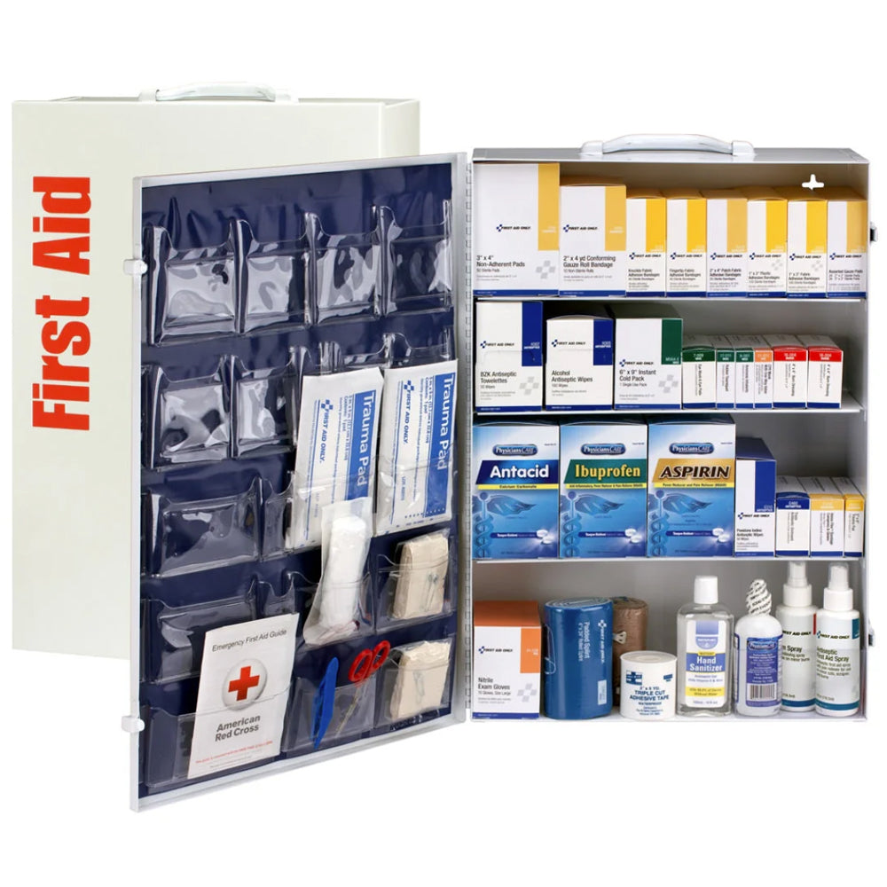 150 Person 4 Shelf First Aid Metal Cabinet, ANSI B+, Type I & II with Medication, ANSI 2015 Compliant