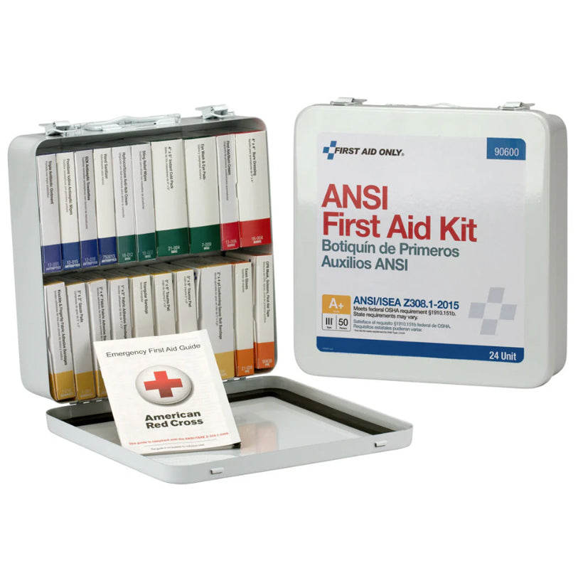 50 Person 24 Unit First Aid Kit, Metal, Weatherproof, ANSI A+, Type III, ANSI 2015 Compliant