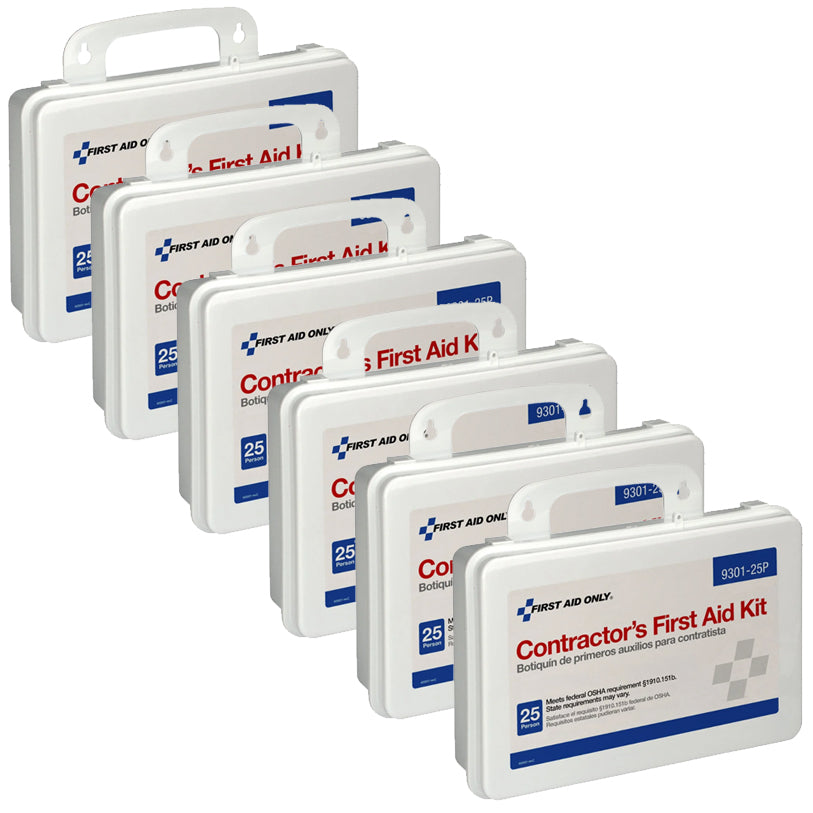 25 Person Contractor First Aid Kit, Plastic Case, OSHA Compliant - Case of 6