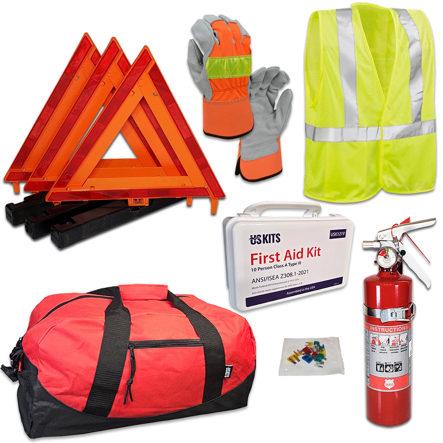 DOT Essential Hi-Viz Truck Safety Kit with 2.5lb 1A10BC Fire Extinguisher