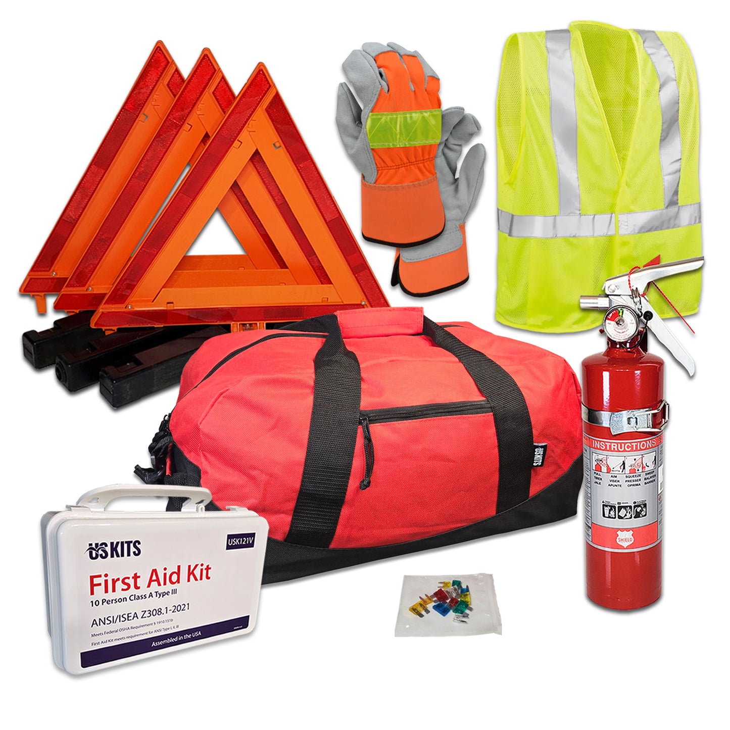 DOT Essential Hi-Viz Truck Safety Kit with 2.5lb 1A10BC Fire Extinguisher