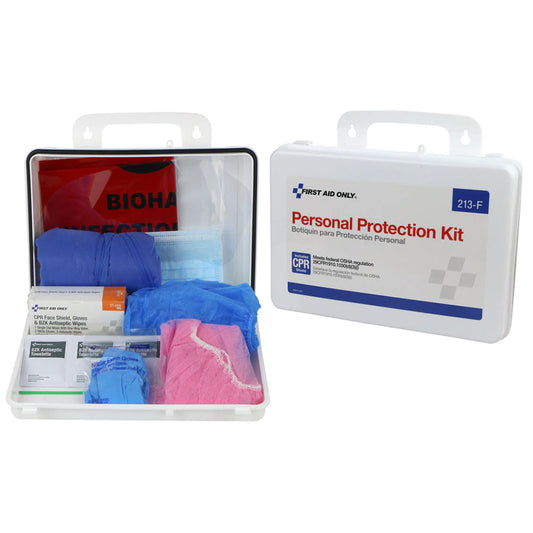 Personal Protection Kit, BBP (Blood borne Pathogen) Spill Clean Up Apparel Kit with CPR Pack, Plastic Case - Set of 10