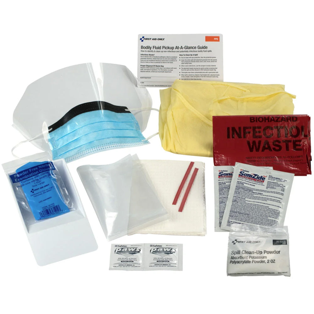 BBP Spill and Bodily Fluid Clean Up Pack, 16 pc - Disposable Tray - Set of 6