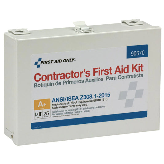 25 Person Contractor ANSI A+ First Aid Kit, Metal Case, Class I & II, ANSI 2015