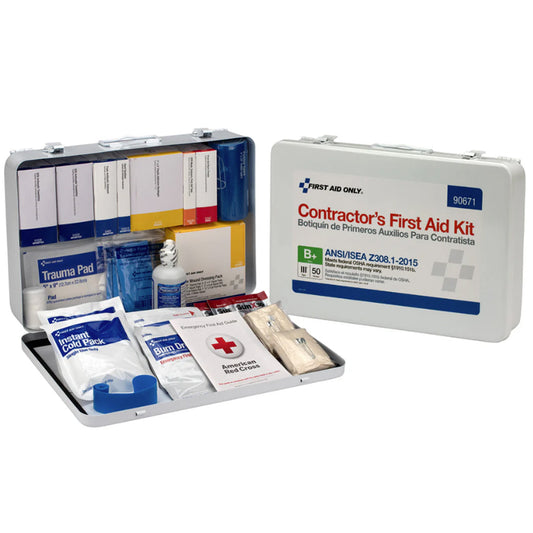50 Person Contractor ANSI 2015 Class B+ First Aid Kit, Metal Case