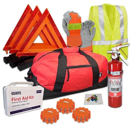 Hi-Viz DOT OSHA Compliant Auto Emergency Kit with 3 LED Flares