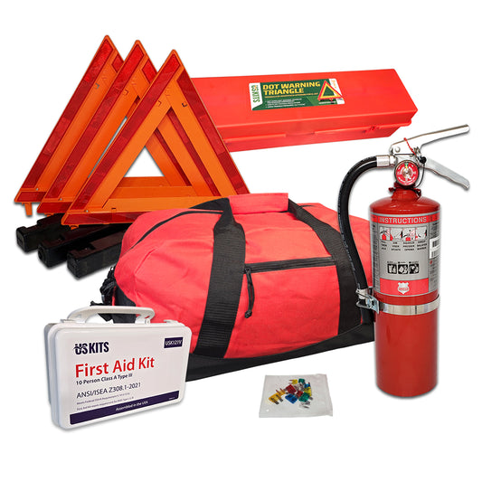DOT Compliant Auto Emergency Kit with US Made 5lb ABC Fire Extinguisher