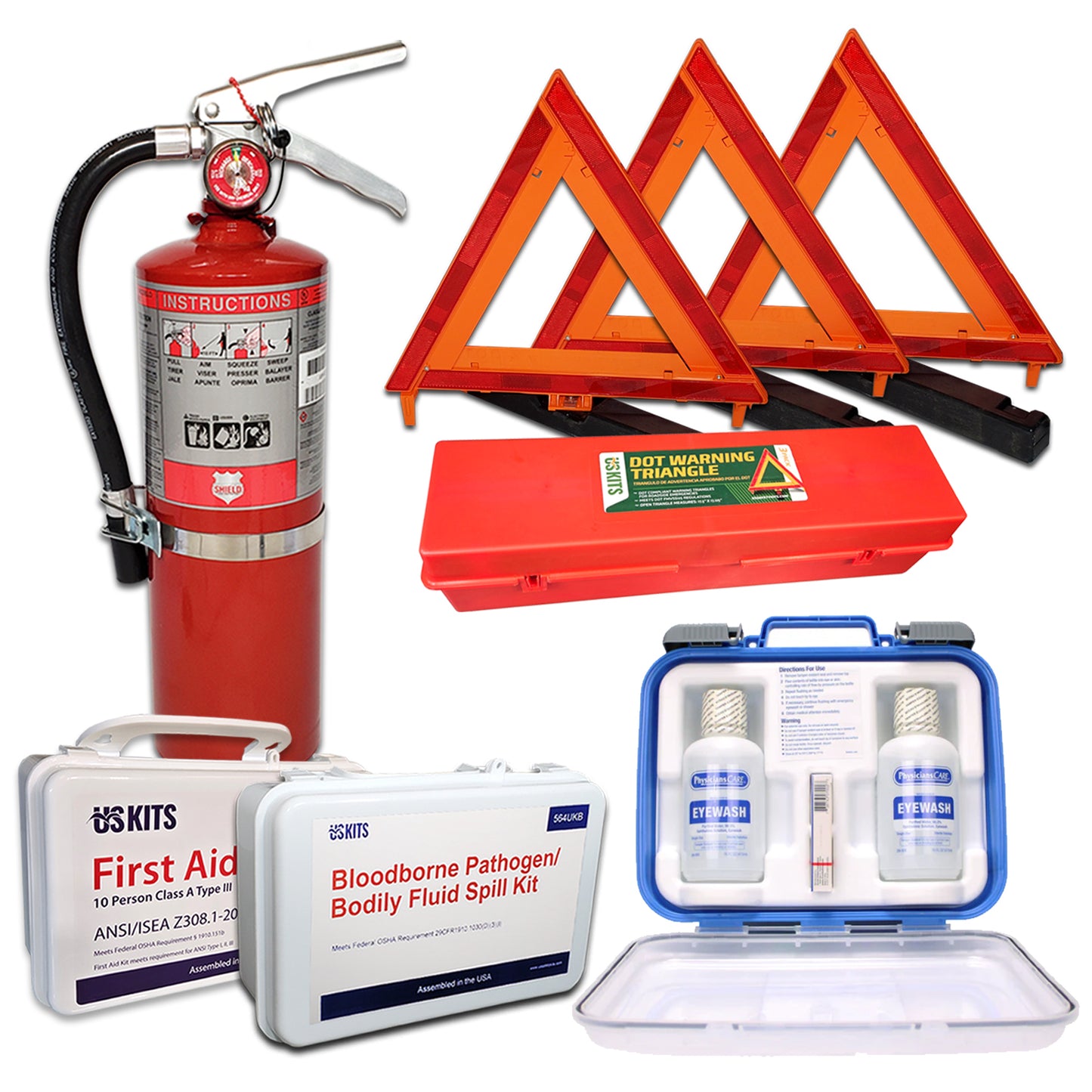 Worksite Vehicle OSHA Safety Kit with Eyewash Station