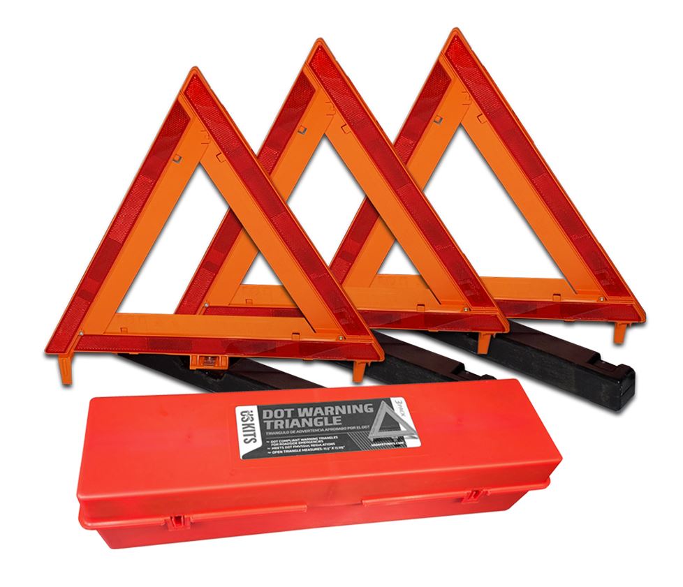 DOT Reflective Emergency Triangle Kit - USA Made, 3-Pack with Case